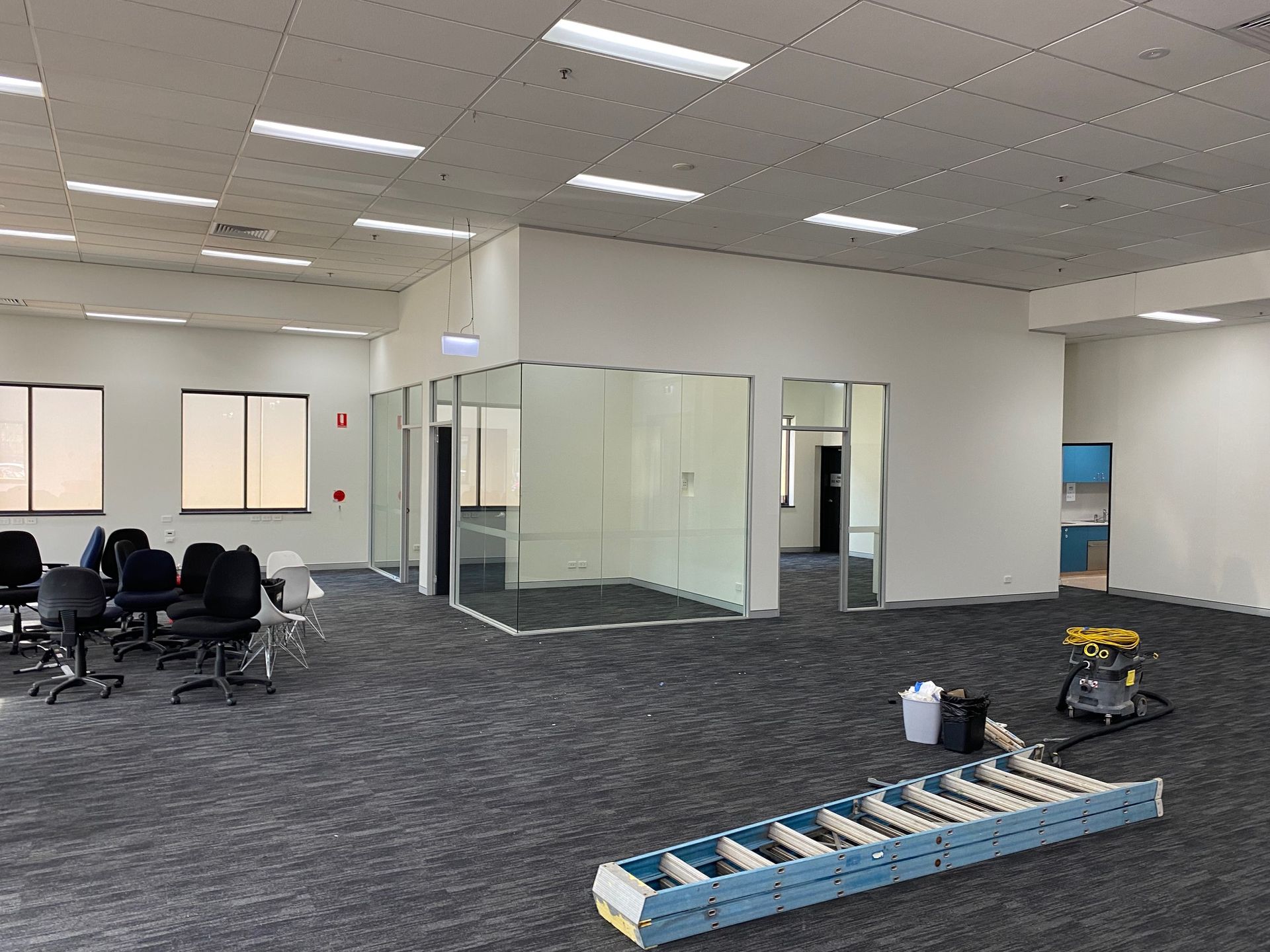Open-plan office repainted with new partition walls